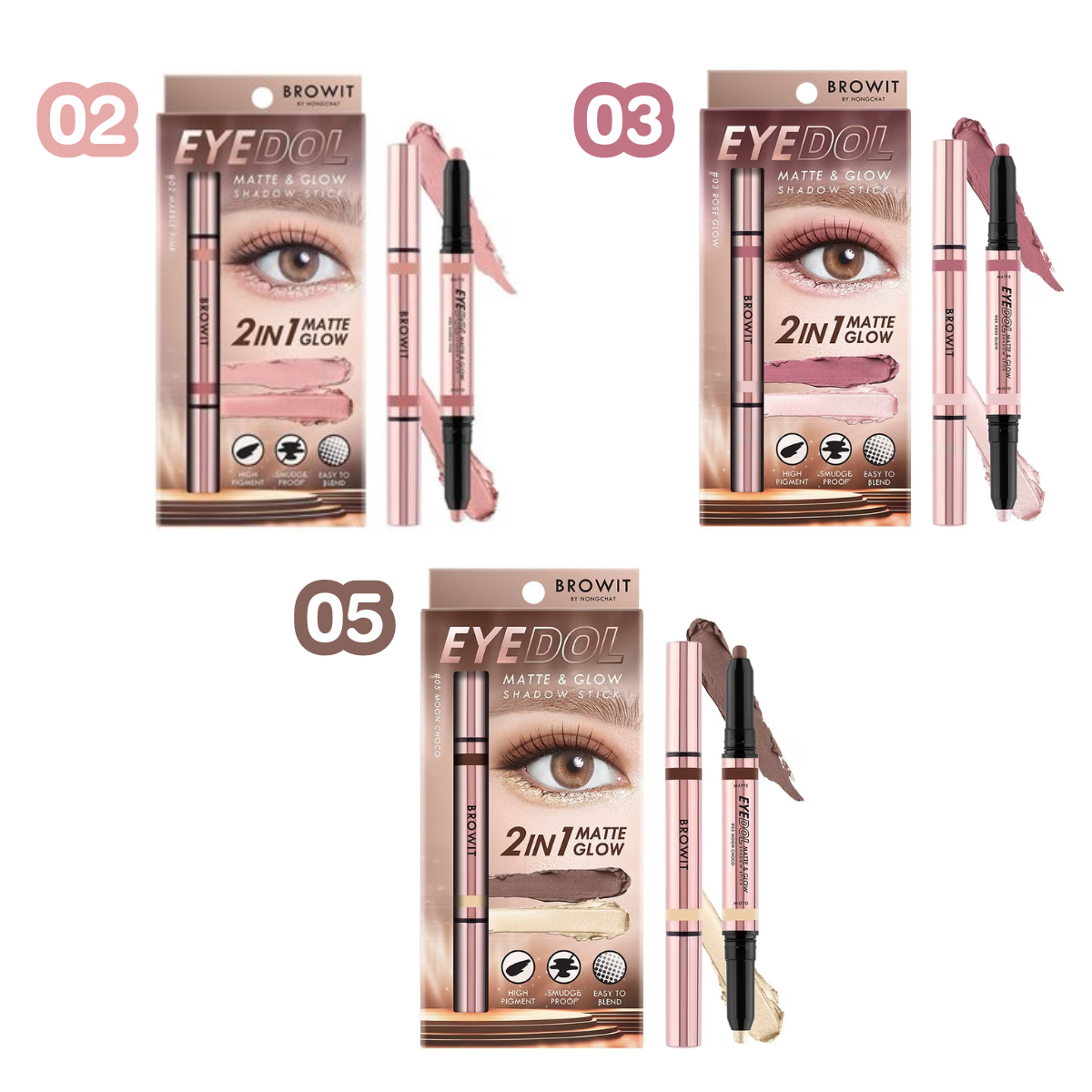 (โปรเดือน10/67)Browit EYEDOL Matte&Glow Shadow Stick 0.5g+0.5g.