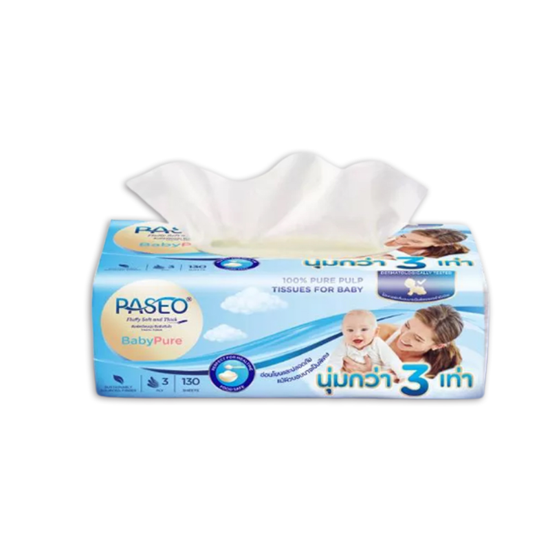 (โปรปลายฝน ต้นหนาว)PASEO ทิชชู่Baby Pure ขนาด 130 แผ่น